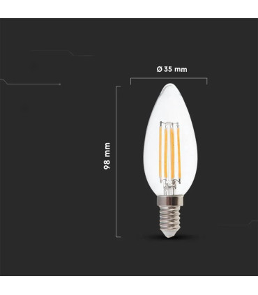 Żarówka Led V-Tac 4W Filament E14 Świeczka Vt-1986 3000K 400Lm