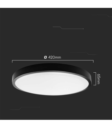 Plafon V-Tac 36W Led Okrągły 42Cm Natynkowy Pilot Czujnik Ruchu Ip44 Czarny Vt-8630S 4000K 3820Lm