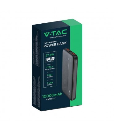Power Bank V-Tac 10000Mah Czarny 2Xusb Type C Szybki 22,5W V-Tac Vt-10000-B