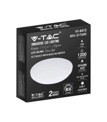 Plafon V-Tac 12W Mleczny Zmiana Koloru Cct Fi.255 Vt-8412 3000K-6400K 1200Lm
