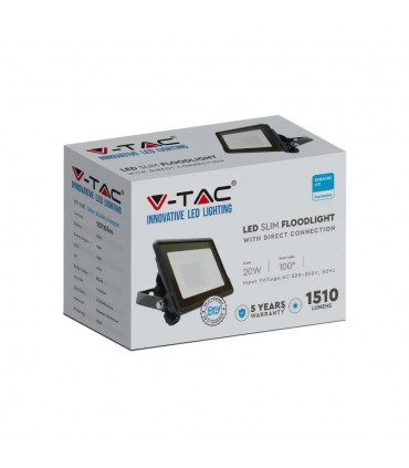 Projektor Led V-Tac 20W Samsung Chip Czarny Z Mufą Vt-128 6500K 1510Lm 5 Lat Gwarancji
