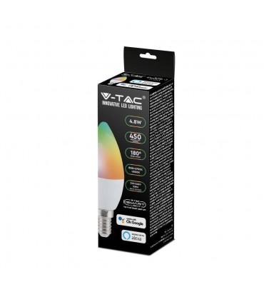 Żarówka Led Wifi V-Tac 4.8W E14 Świeczka Smart Amazon Alexa Google Home Vt-5114-N Rgb+2700K-6400K 450Lm